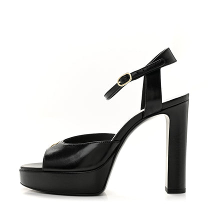 Chanel Lambskin CC Peep Toe Platform Sandals  38 Black 1 of 10