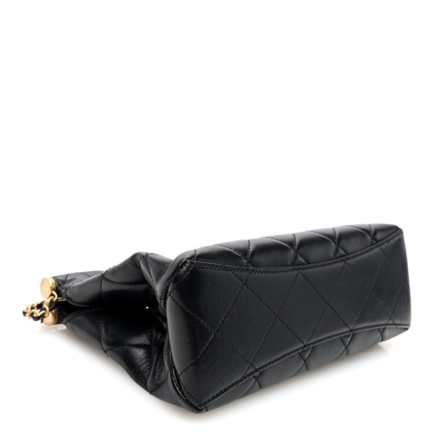Shiny Lambskin Pearl Small Shopping Bag Black