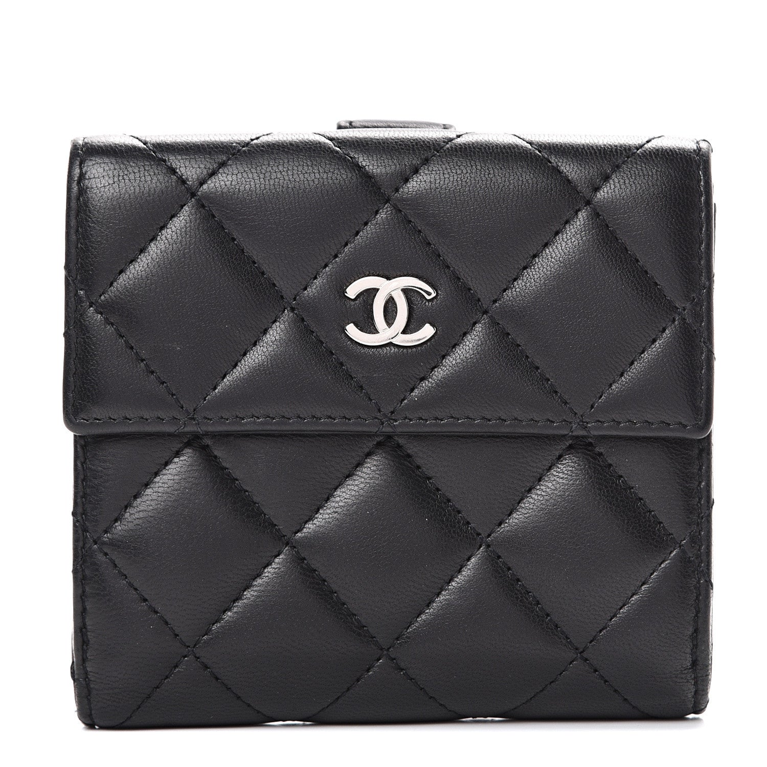 Chanel Lambskin Quilted Compact French Flap Wallet Black 1 of 12