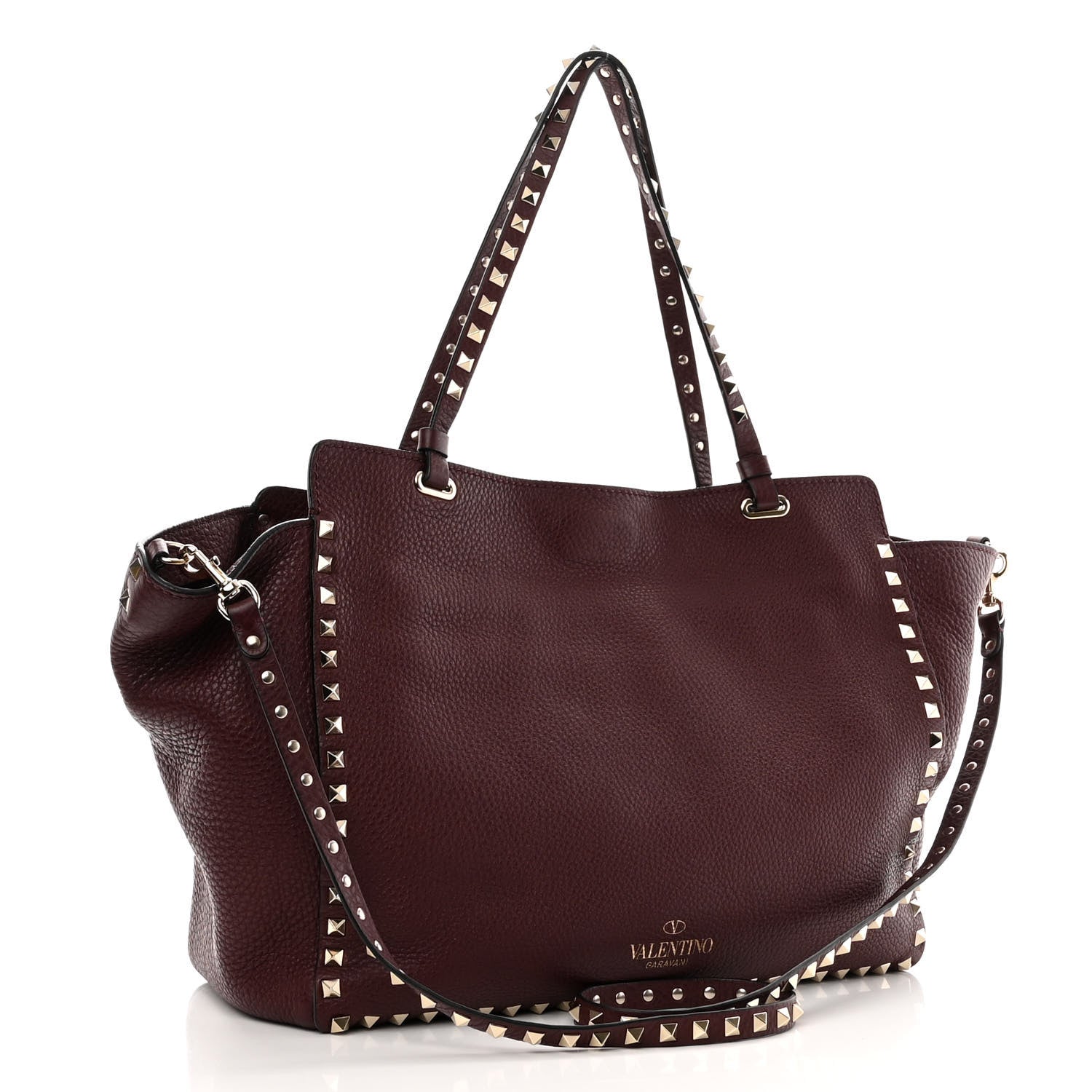 Valentino Garavani Pebbled Calfskin Medium Rockstud Tote Rubin 3 of 9