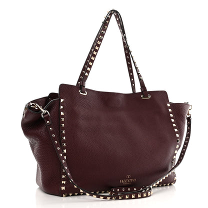 Valentino Garavani Pebbled Calfskin Medium Rockstud Tote Rubin 3 of 9