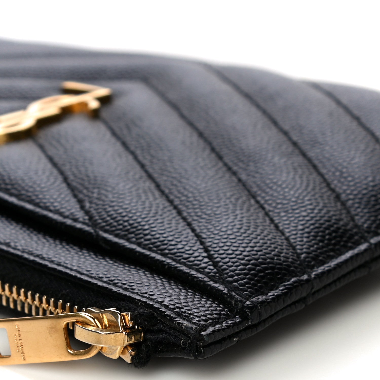 Saint Laurent Grain De Poudre Chevron Monogram Bill Pouch Black 12 of 14