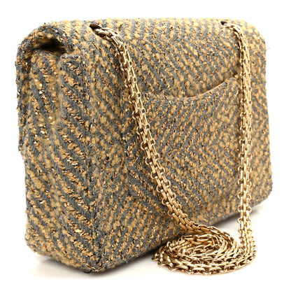 Chanel Metallic Tweed Quilted Medium Single Flap Beige Grey Gold 3 of 12