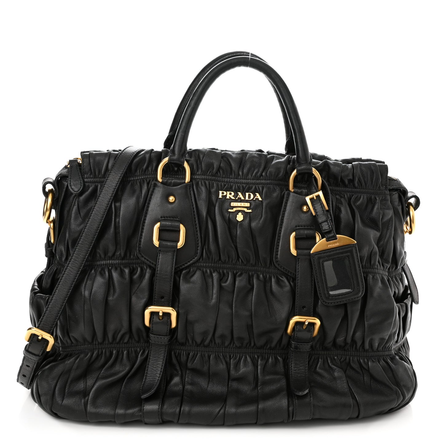 Nappa Gaufre Buckle Shoulder Bag Black