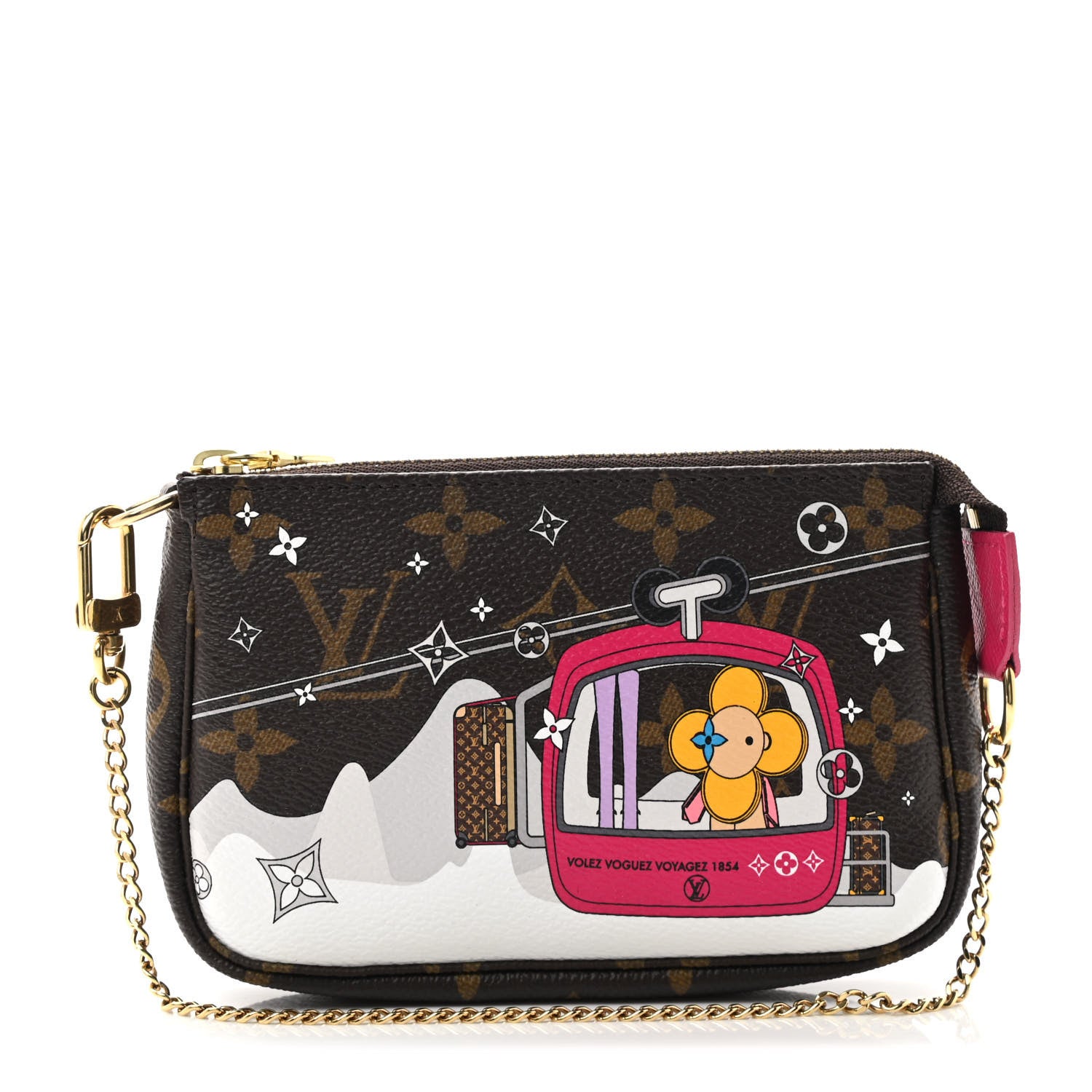 Louis Vuitton Monogram 2019 Christmas Animation Mini Courchevel Pochette Accessories Fuchsia 1 of 7