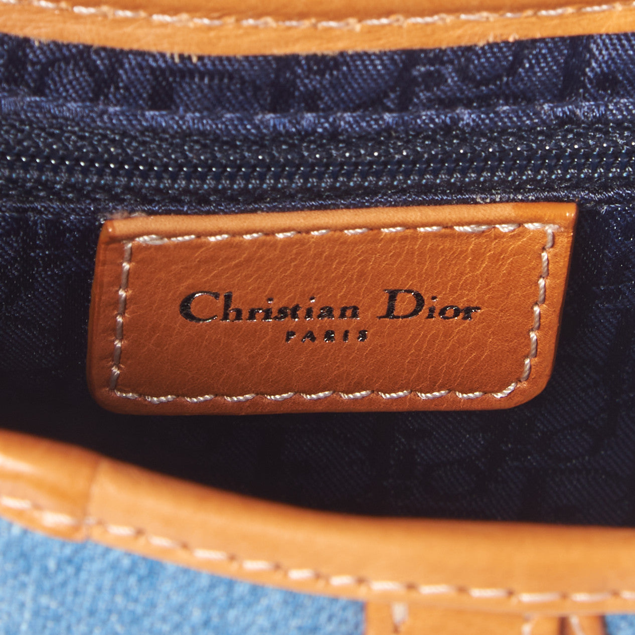 Christian Dior Denim Embroidered Saddle Bag Blue 10 of 13