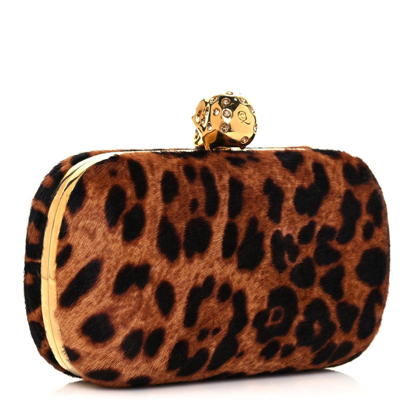 Calf Hair Leopard Print Skull Box Clutch