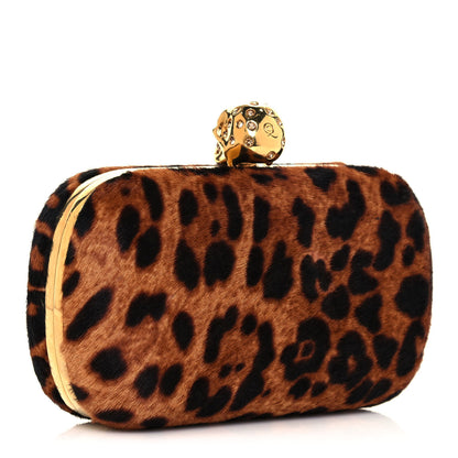 Alexander McQueen Calf Hair Leopard Print Skull Box Clutch 3 of 13