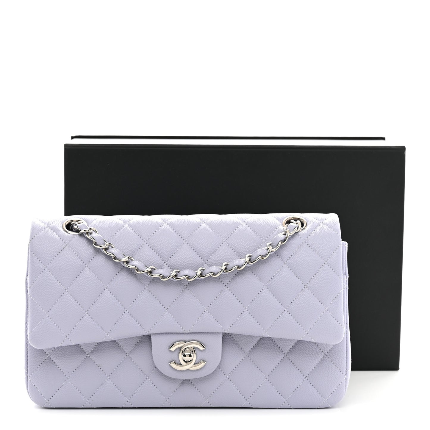 Caviar Quilted Medium Double Flap Light Purple