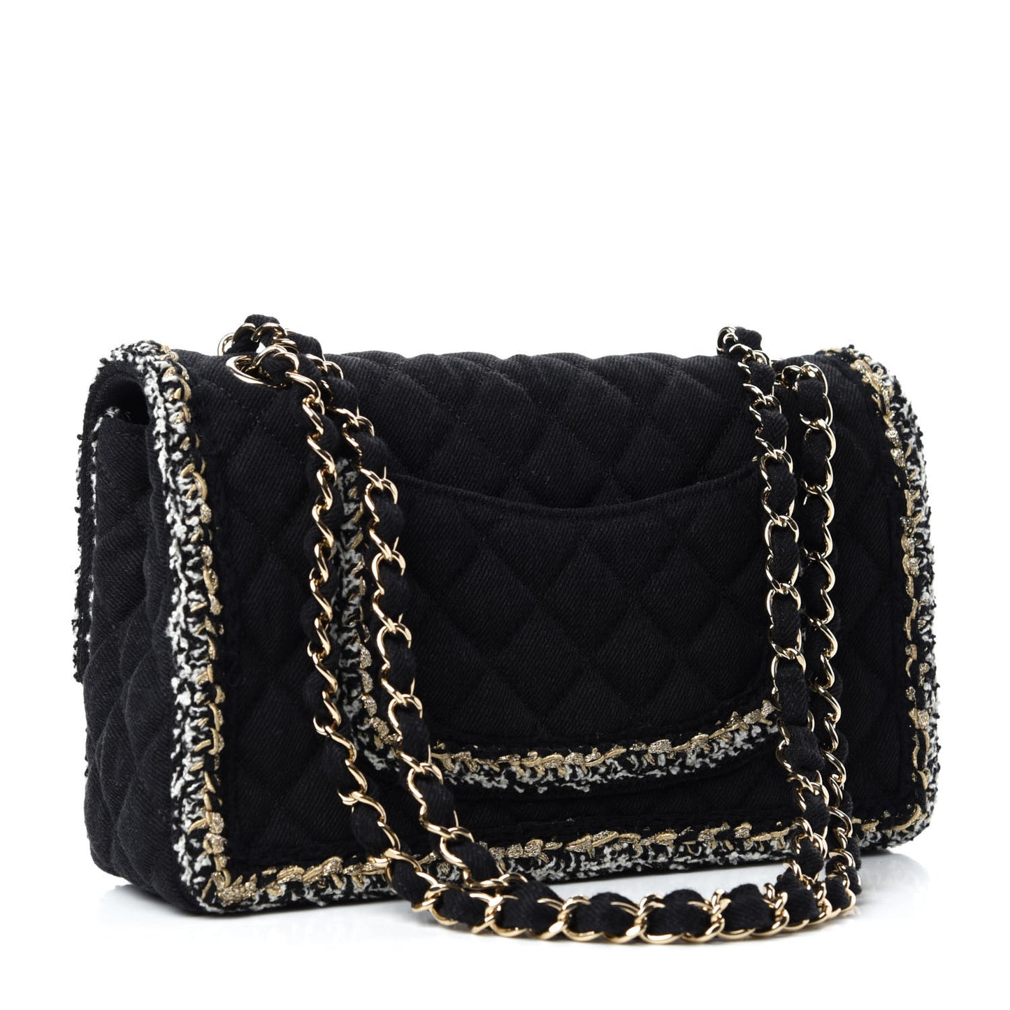 Denim Braided Medium Flap Bag Black