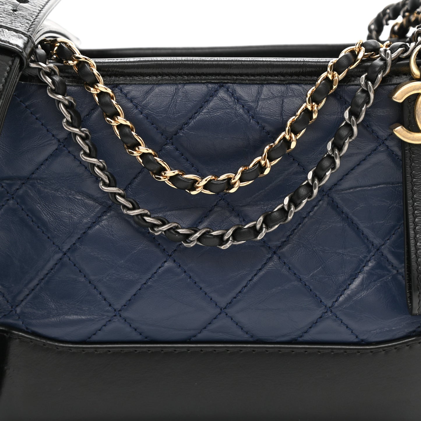 Aged Calfskin Quilted Small Gabrielle Hobo Navy Black