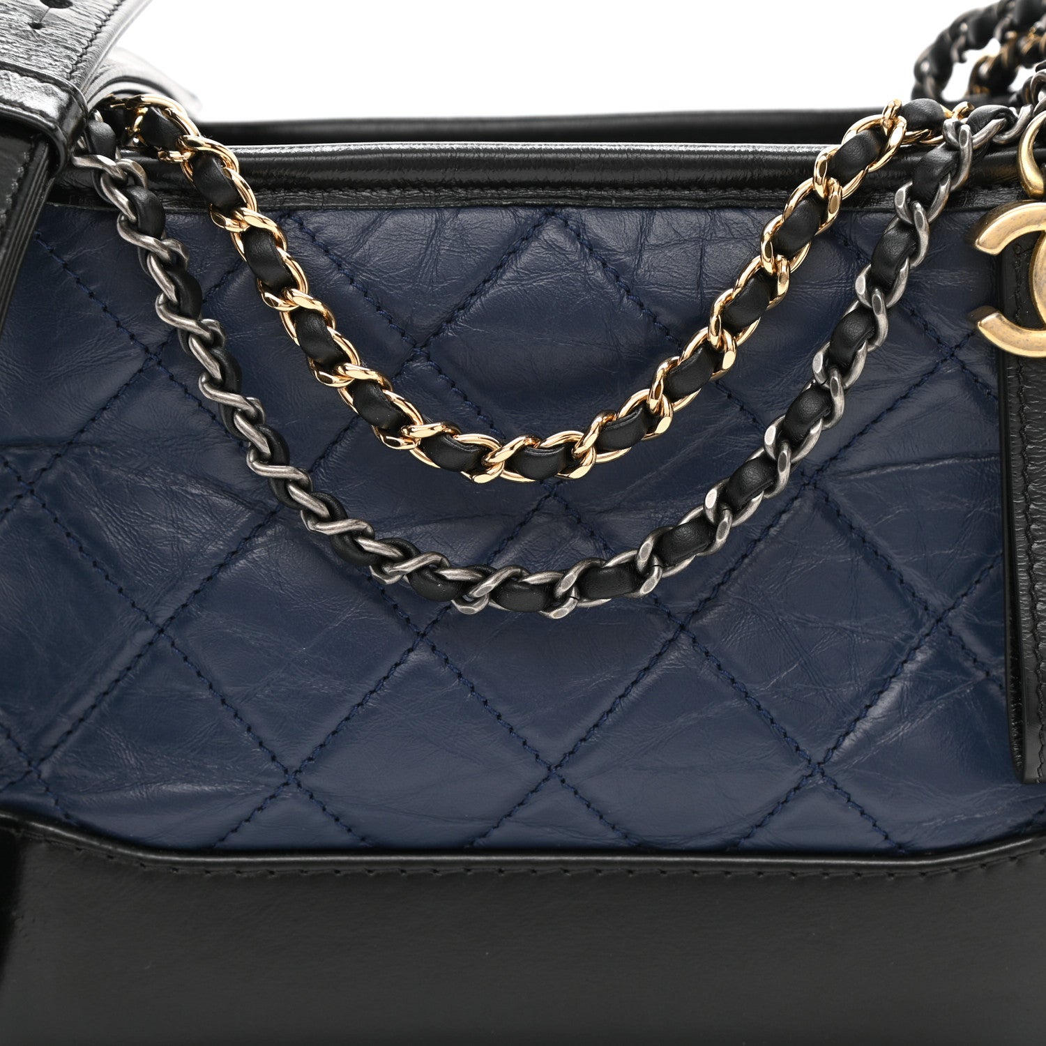 Chanel Aged Calfskin Quilted Small Gabrielle Hobo Navy Black 8 of 9
