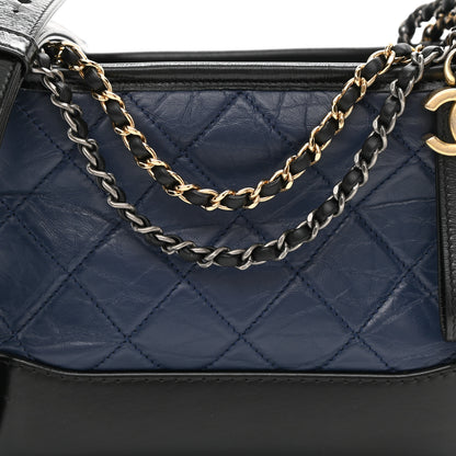 Chanel Aged Calfskin Quilted Small Gabrielle Hobo Navy Black 8 of 9
