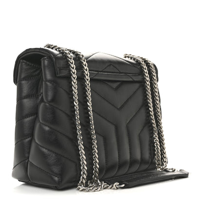 Saint Laurent Calfskin Y Quilted Monogram Small Loulou Chain Satchel Black 3 of 12