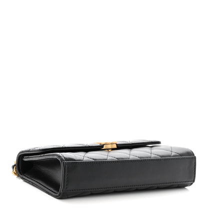 Chanel Lambskin Enamel Quilted Top Handle Flap Phone Holder With Chain Black 4 of 9