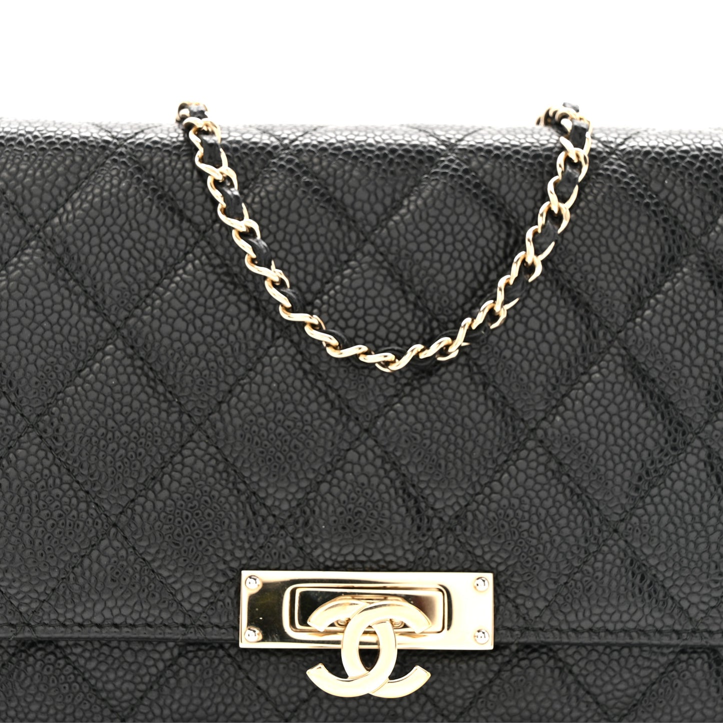 Caviar Quilted Golden Class Wallet On Chain WOC Black