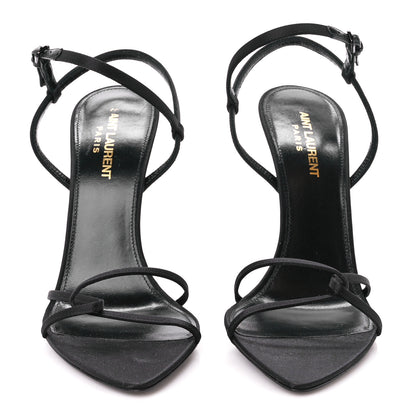 Saint Laurent Crepe Satin Clara 110 Ankle Strap Sandals 38 Black 2 of 9