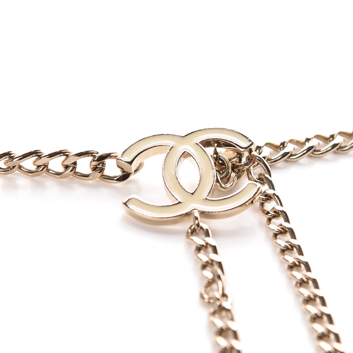 Enamel CC Chain Belt Gold Beige