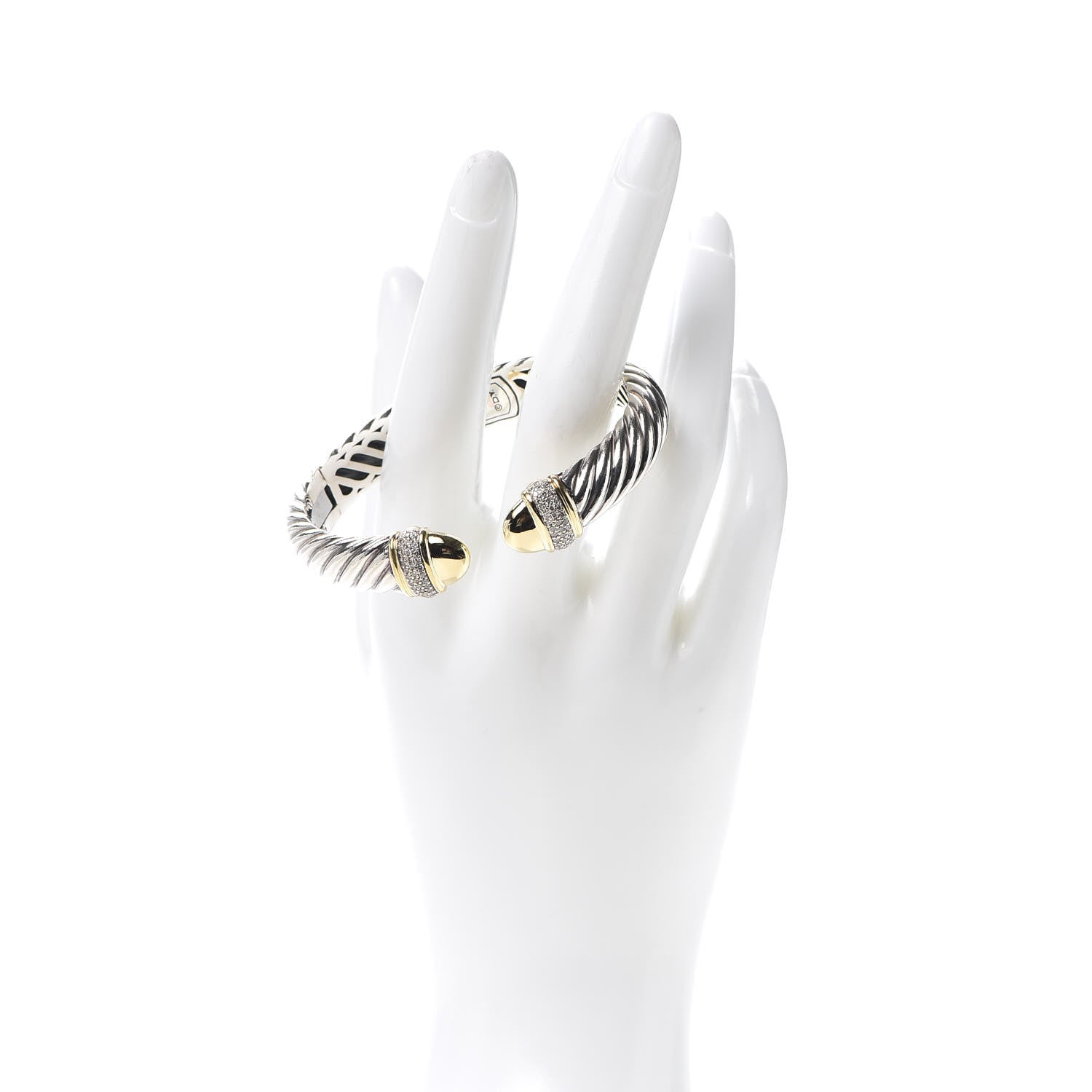 David Yurman Sterling Silver 18K Yellow Gold Diamond 10mm Waverly Bracelet 2 of 4