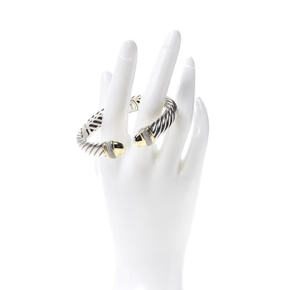 David Yurman Sterling Silver 18K Yellow Gold Diamond 10mm Waverly Bracelet 2 of 4