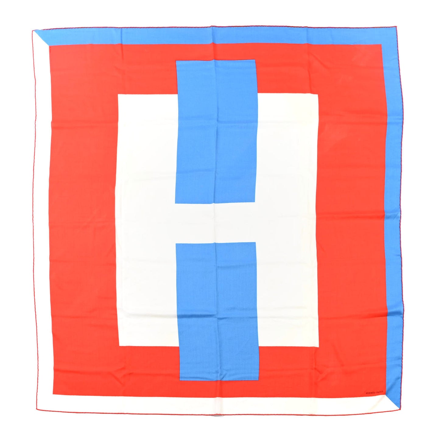 Cashmere Silk Encadre H Passant Giant Scarf 140 Rouge Bleu White