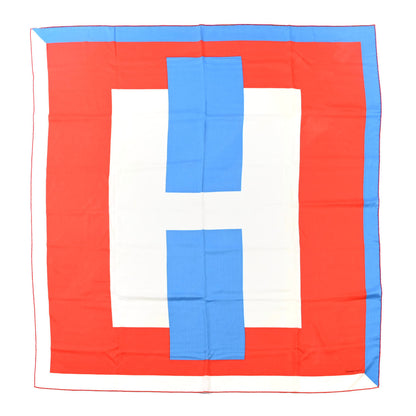 Hermes Cashmere Silk Encadre H Passant Giant Scarf 140 Rouge Bleu White 1 of 4