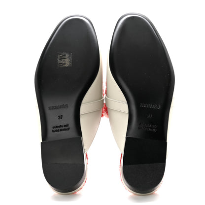 Hermes Calfskin Fringed H Canvas Oz Mules 37 Beige Glaise Framboise 5 of 9
