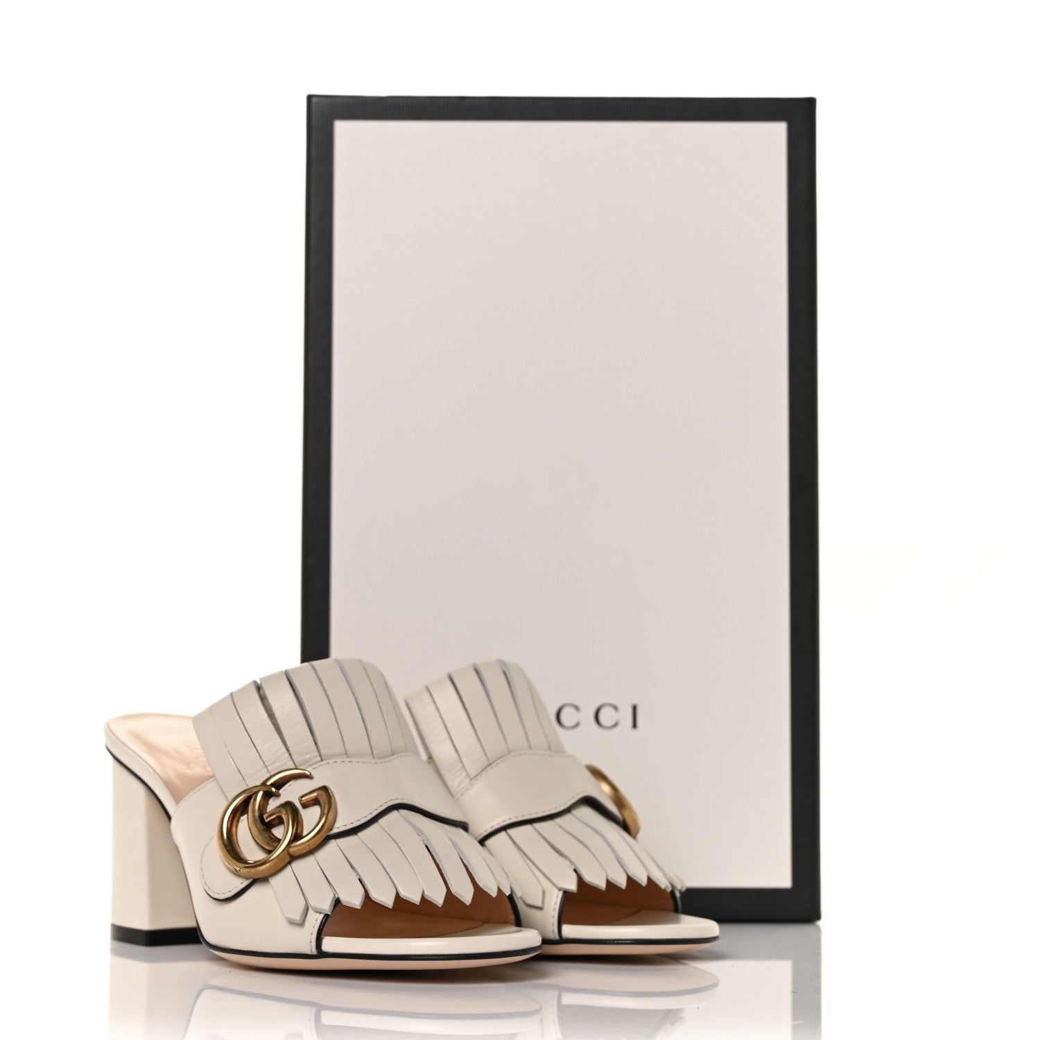 Gucci Malaga Kid GG Marmont Fringe 75mm Slide Sandals 35 Mystic White 8 of 8
