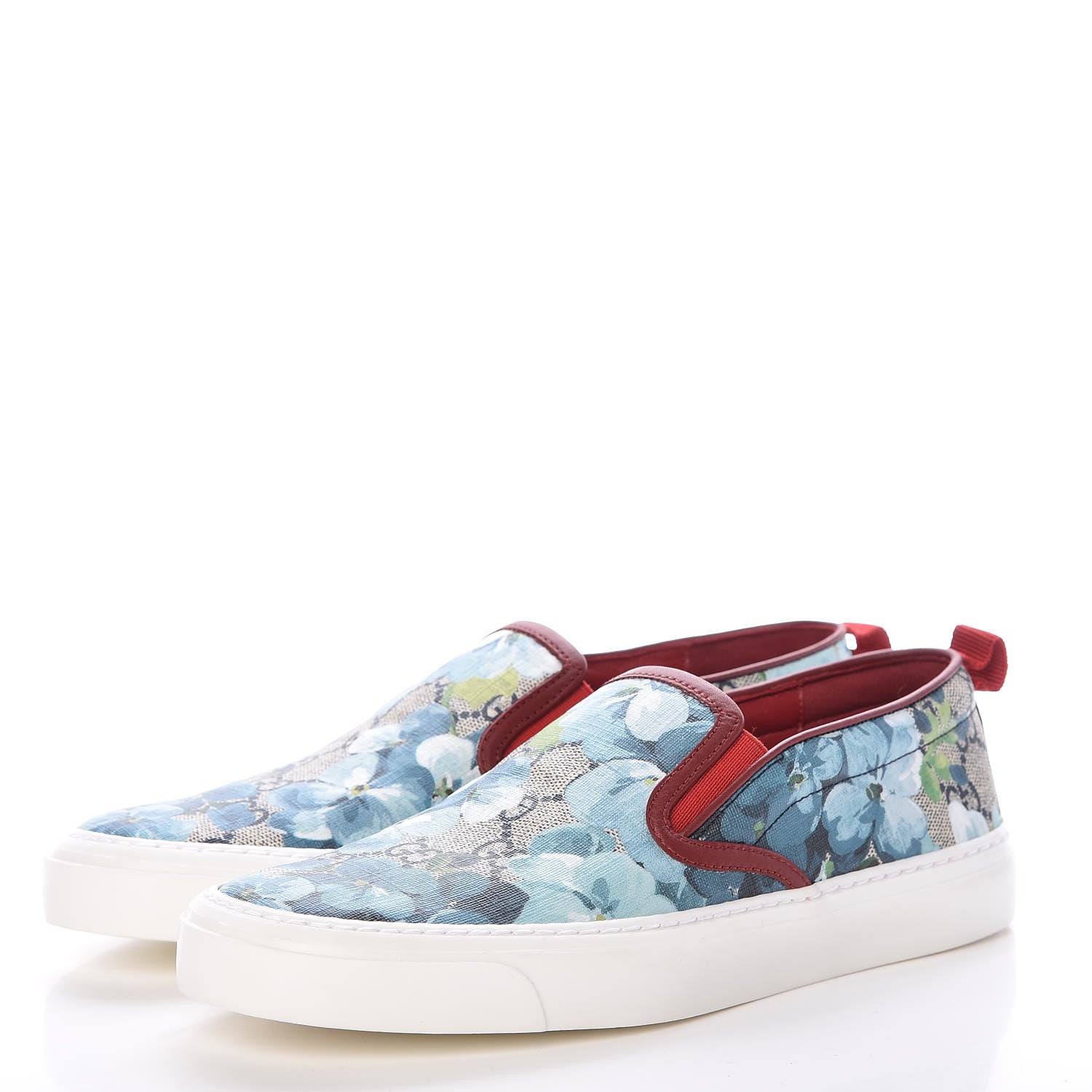 Gucci GG Supreme Monogram Blooms Womens Slip On Sneakers 36 Beige Blue Navy Red 3 of 9
