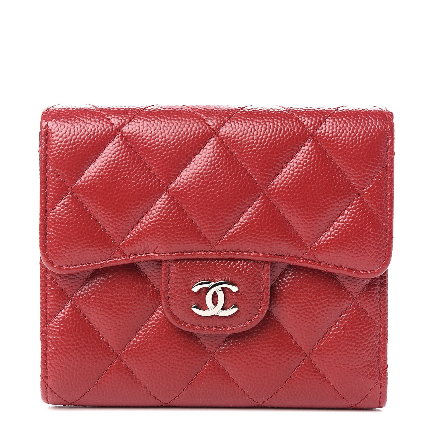 Chanel Caviar Quilted Compact Flap Wallet Red 1 of 7
