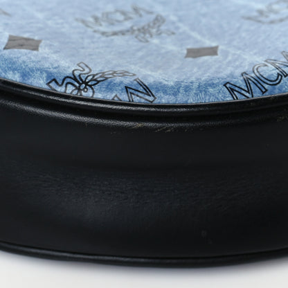 MCM Visetos Calfskin Round Crossbody Bag Denim Blue 8 of 9