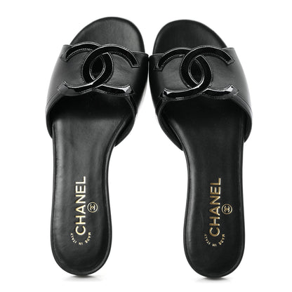 Chanel Lambskin Patent Calfskin CC Cutout Mules 39.5 Black 2 of 10