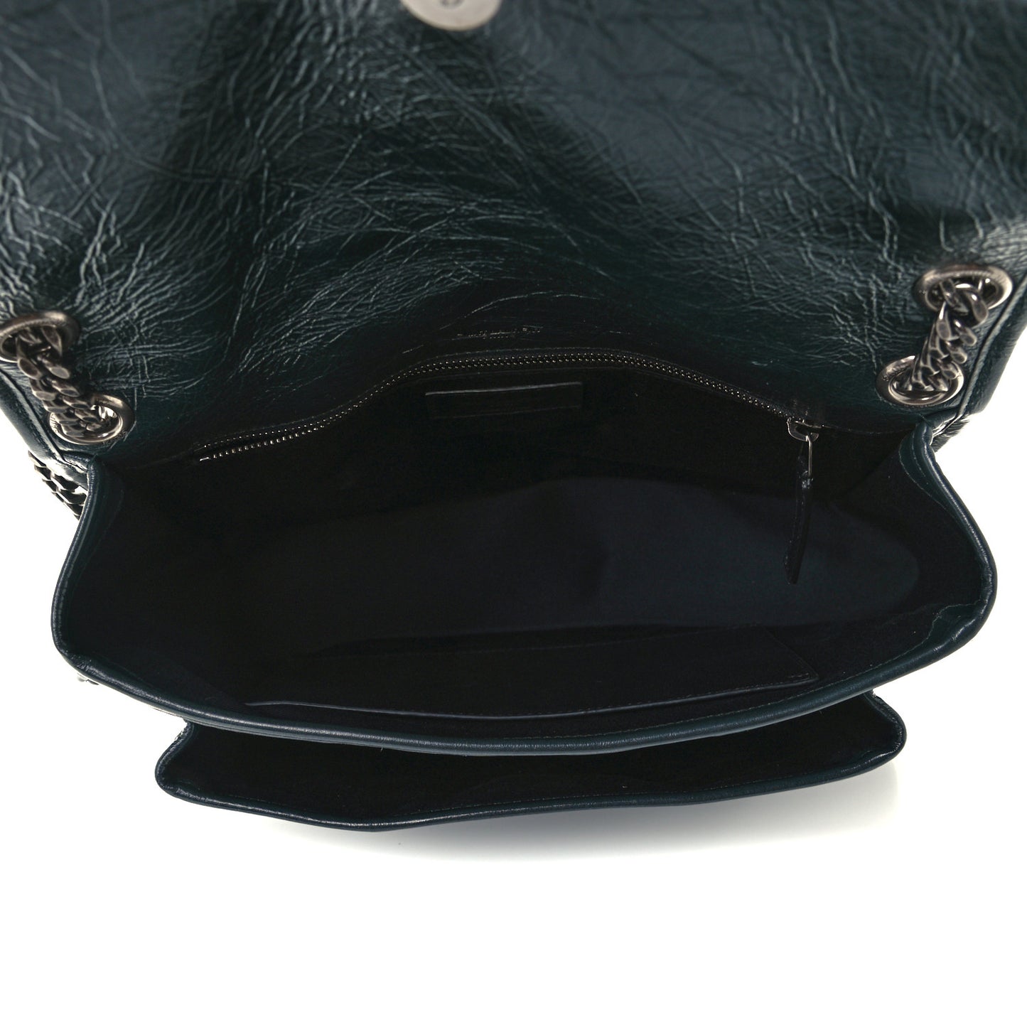 Crinkled Calfskin Matelasse Monogram Baby Niki Chain Satchel Dark Green