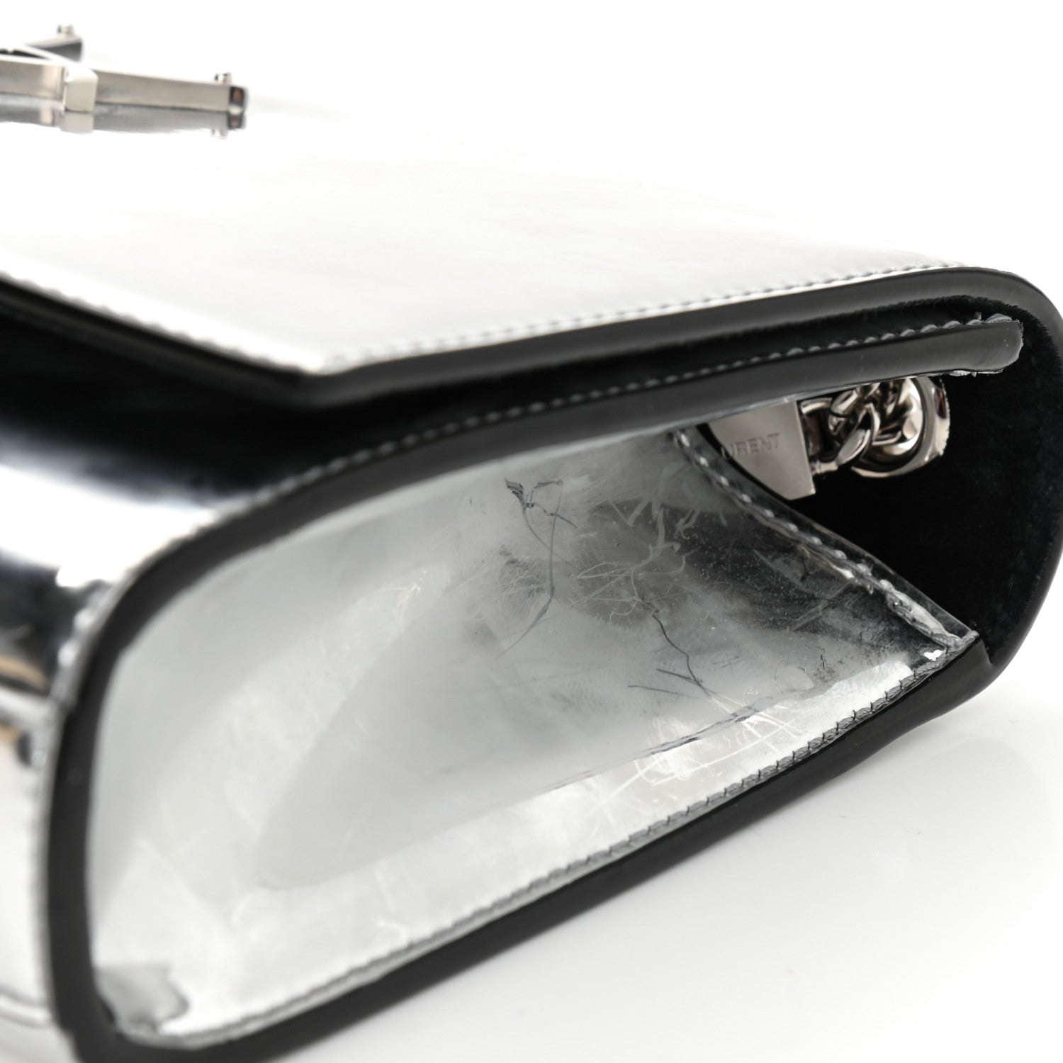 Saint Laurent Vinyl Mirror Small Classic Monogram Kate Satchel Argento 9 of 11