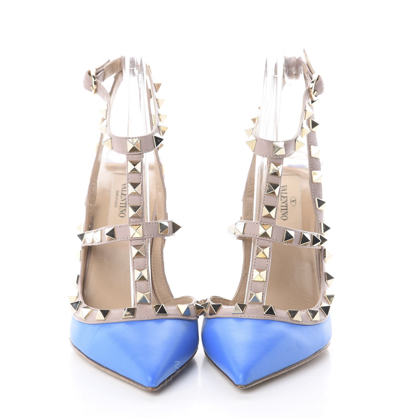 Nappa Rockstud Ankle Strap Pumps 36 Blue Poudre
