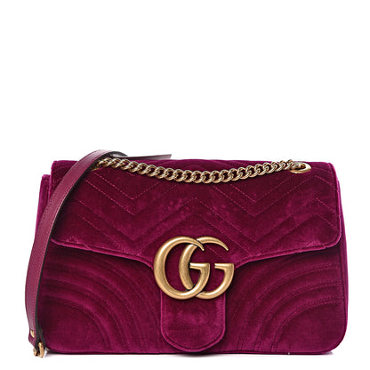 Gucci Velvet Matelasse Medium GG Marmont Shoulder Bag Fuchsia Violet Cyclamen 1 of 10