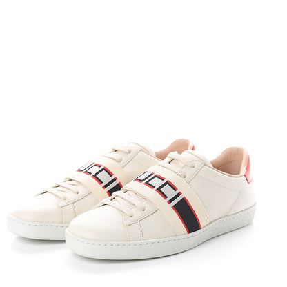 Gucci Calfskin Stripe Womens New Ace Sneakers 38 New Mystic White Ecru Red Flame 3 of 7