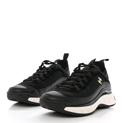Chanel Velvet Calfskin Mixed Fibers CC Sneakers 37.5 Black 3 of 11