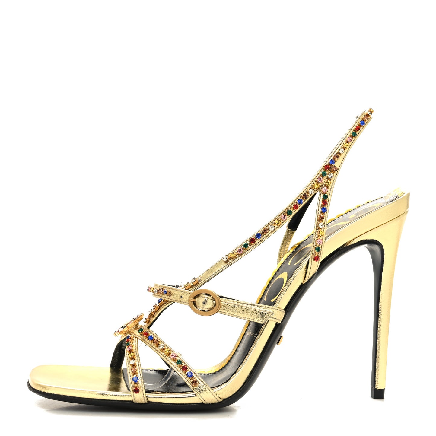 Metallic Nappa Crystal Embellished Carmen High Heel Sandals 39.5 Platino