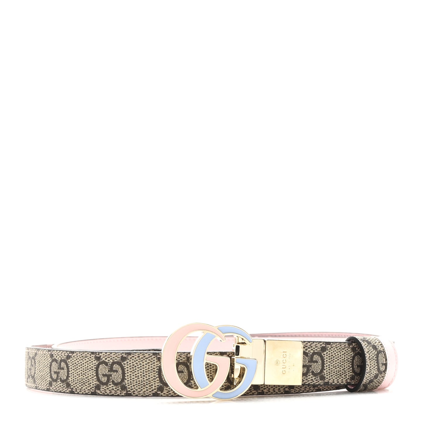 GG Supreme Monogram Plutone Calfskin Double G 20mm Belt 95 38 Beige Ebony Pink Blue