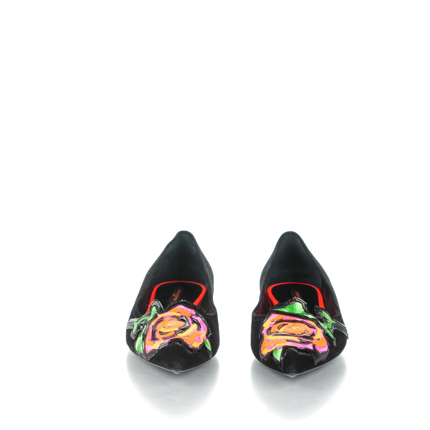 Suede Graffiti Rose Ballet Flats 39 Black