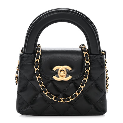 Chanel Shiny Aged Calfskin Quilted Mini Nano Kelly Shopper Black 1 of 11