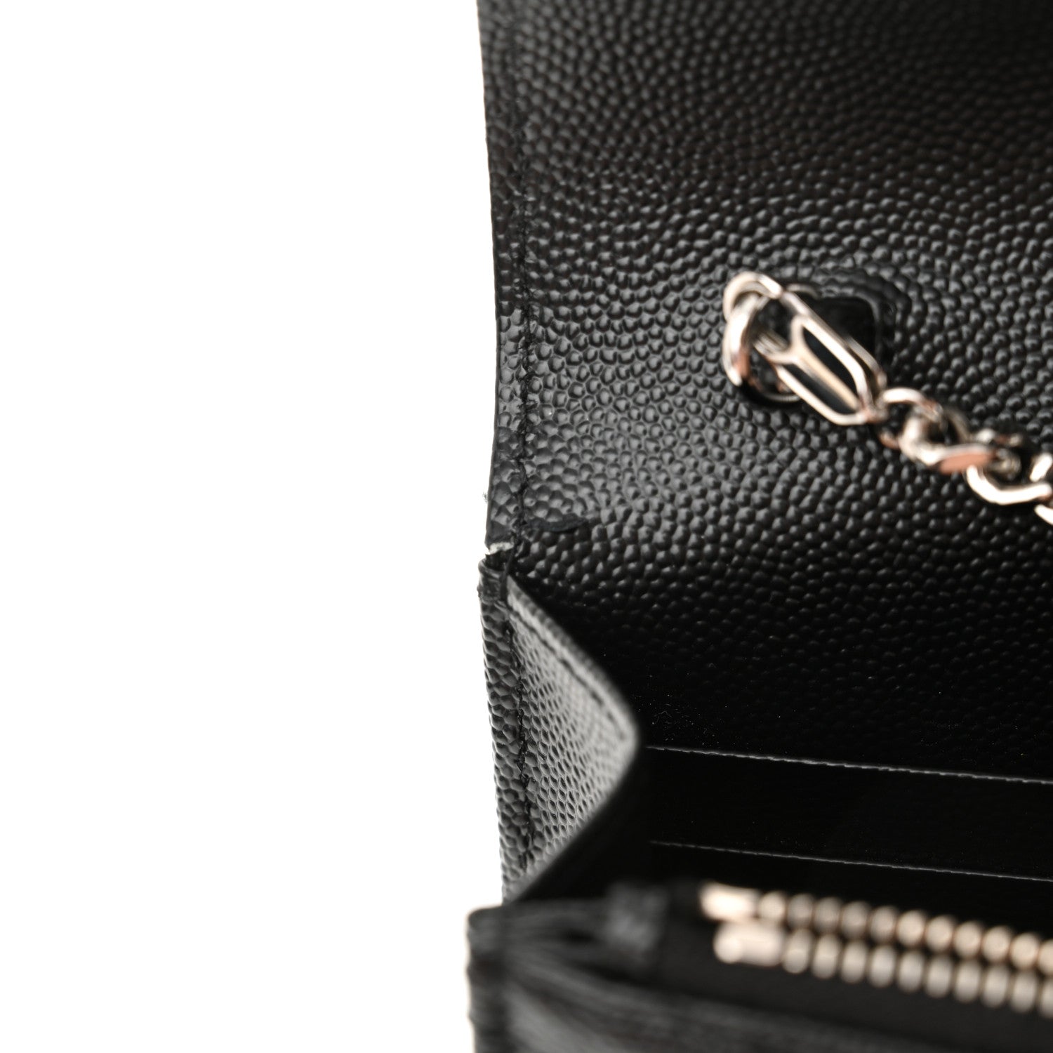 Saint Laurent Grain De Poudre Matelasse Chevron Monogram Envelope Chain Wallet Black 11 of 13