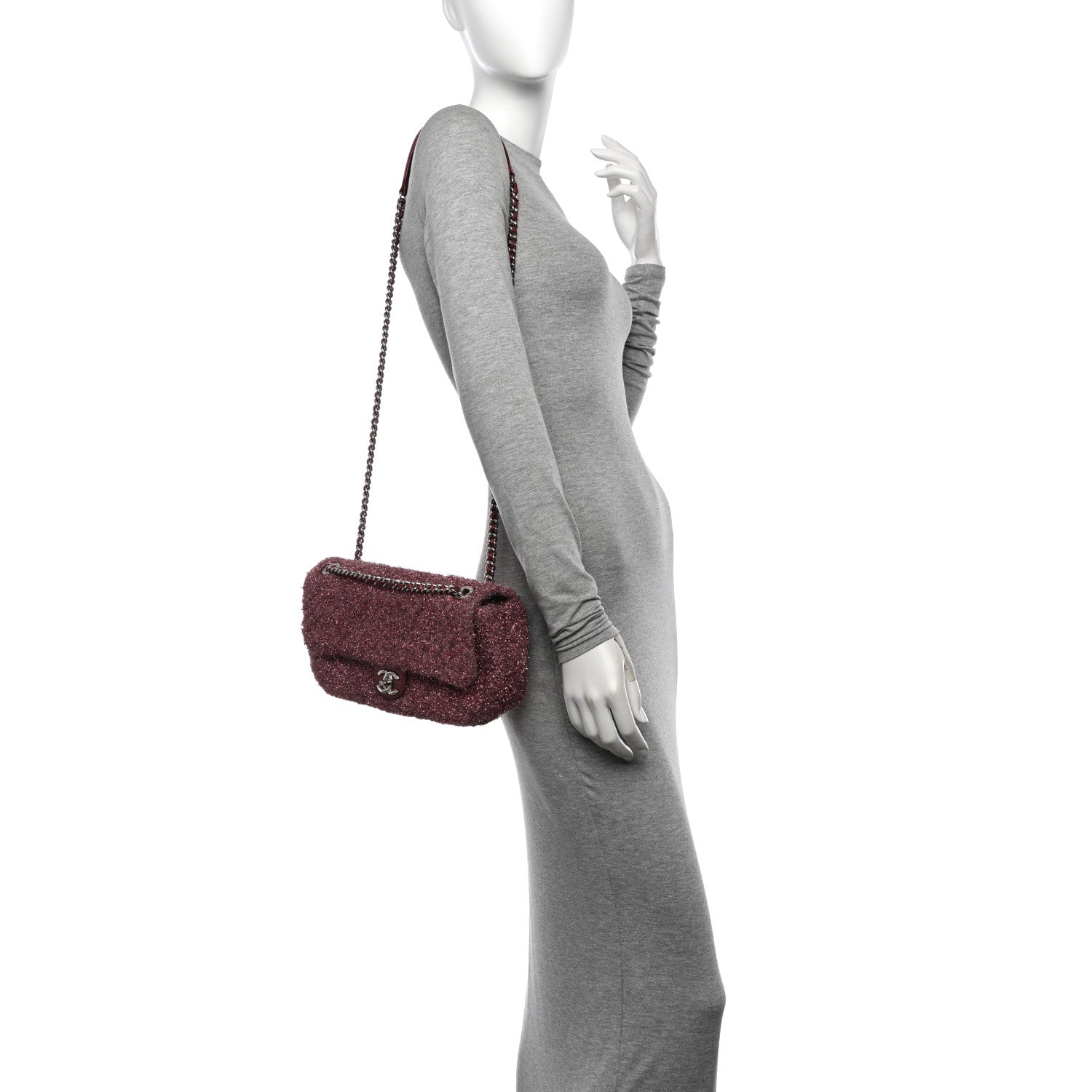 Chanel Lurex Knit Medium Pluto Glitter Flap Pink 2 of 14