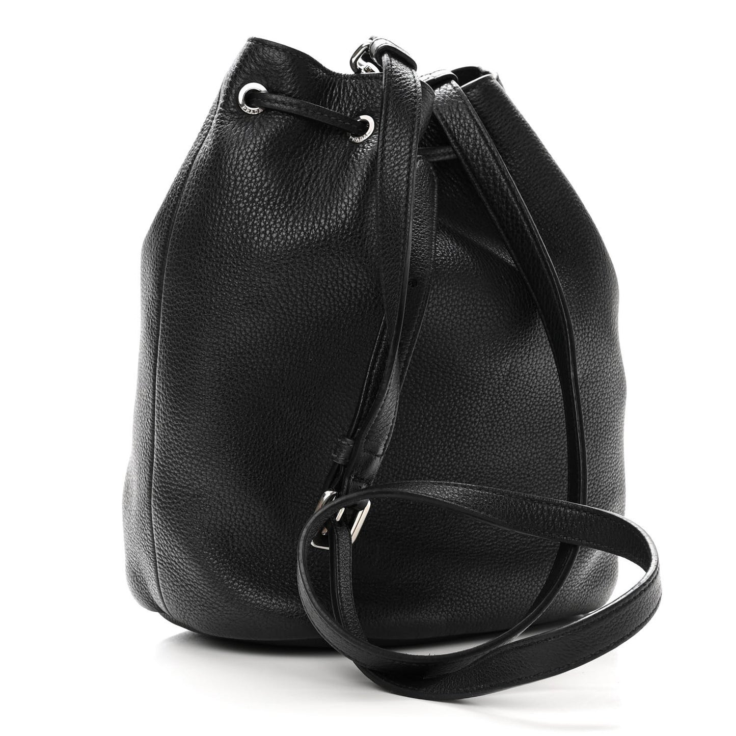 Vitello Daino Drawstring Bucket Black