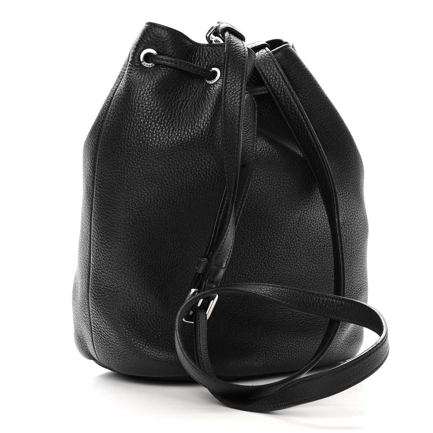 Prada Vitello Daino Drawstring Bucket Black 2 of 10