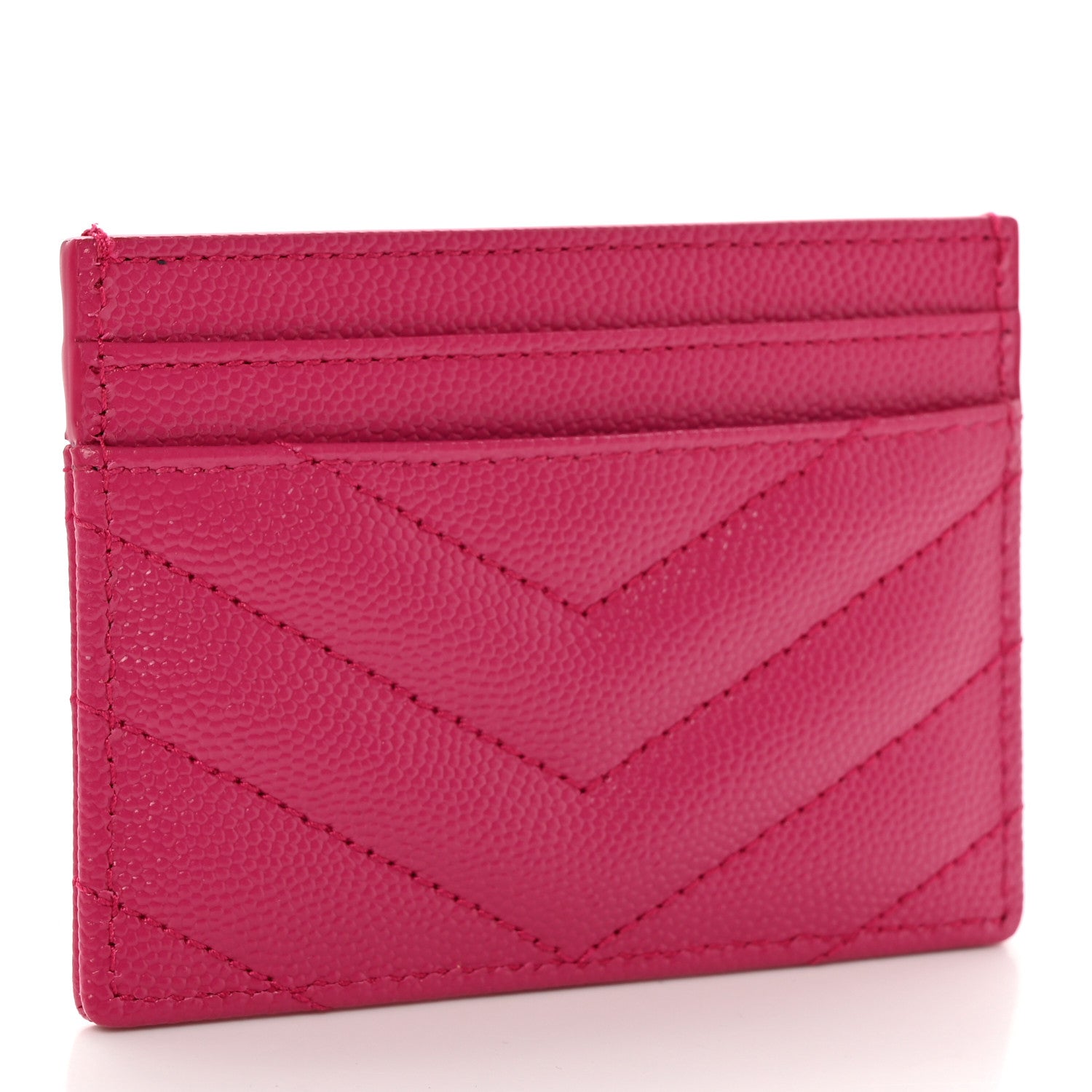 Saint Laurent Grain De Poudre Matelasse Chevron Monogram Credit Card Case Fresh Fuxia 3 of 10