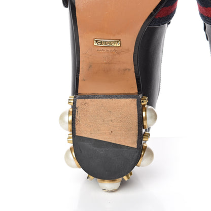 Gucci Betis Glamour Calfskin Web Pearl Embellished Peyton 35mm Loafer Pumps 37 Black 15 of 22