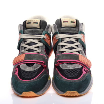 Gucci Suede Calfskin Mens Ultrapace Mid Top Sneakers 8 Turquoise Grey 5 of 10