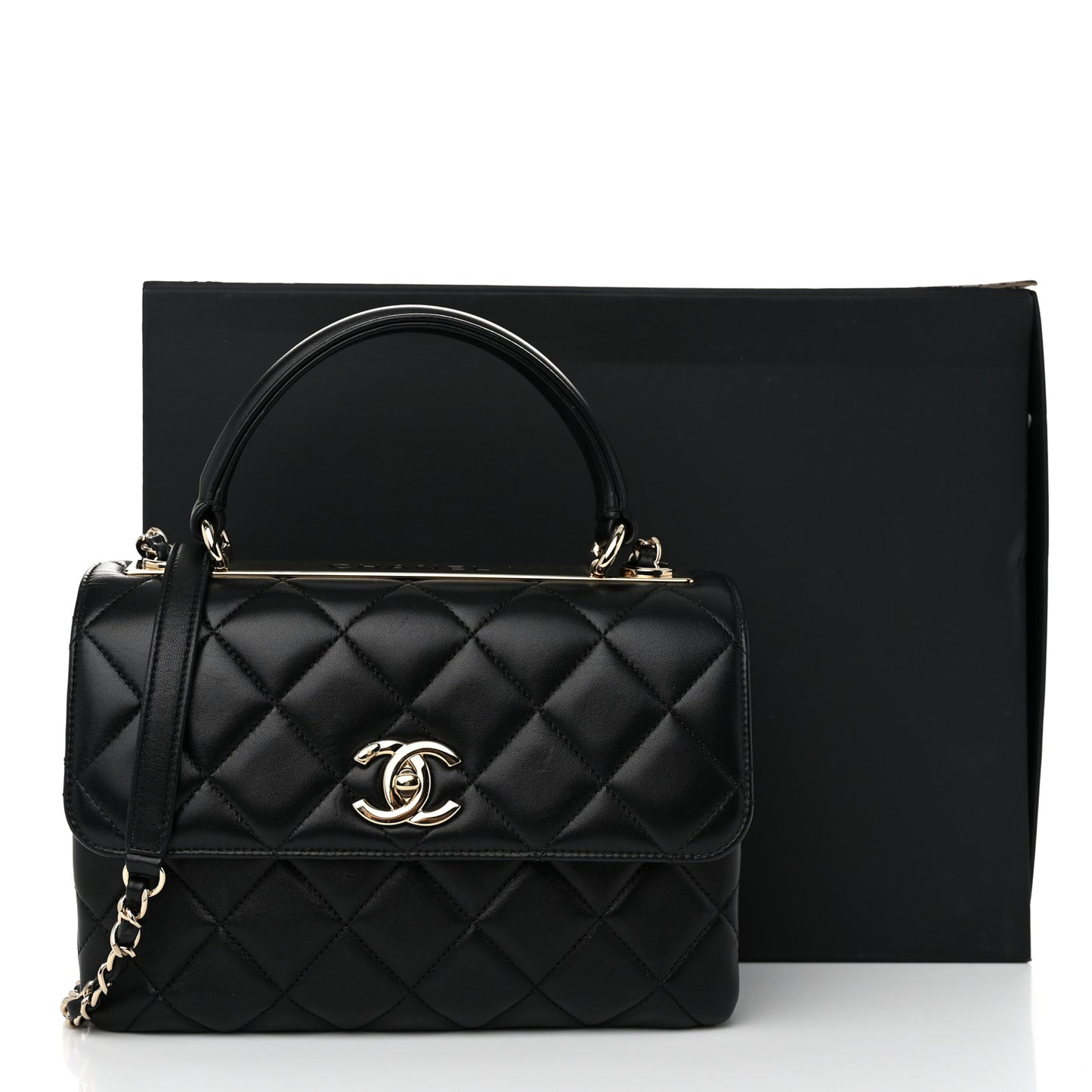 Lambskin Quilted Small Trendy CC Dual Handle Flap Bag Black